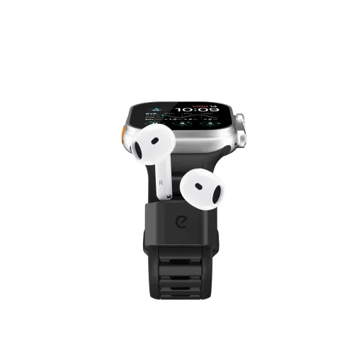 KeyBudz Sync+ Series FKM -ranneke ja AirPod-telakka 44–49 mm:n Apple -kellolle - Carbon Black