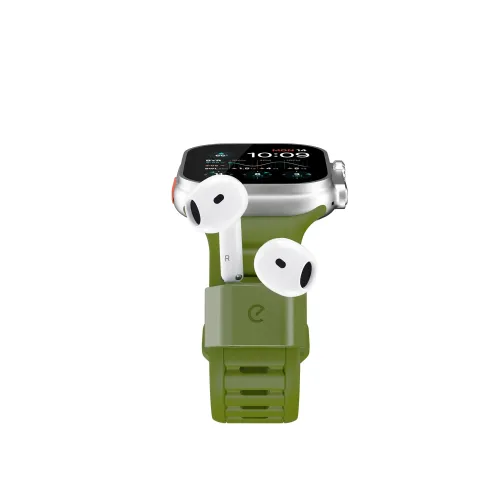 KeyBudz Sync+ Series FKM-klokkerem og AirPod-dokkingstasjon for 44–49 mm Apple Watch - Skoggrønn