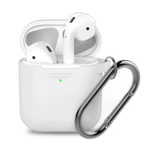 KeyBudz PodSkinz Keychain Series valkoinen silikoninen AirPods-kotelon suojus karabiinihaalla
