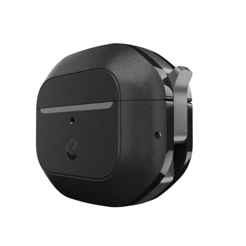 AirPods 3-etui i kulsort, afrundet og robust, med smal frontstrimmel, LED-åbning og stærk sidelås med krog.