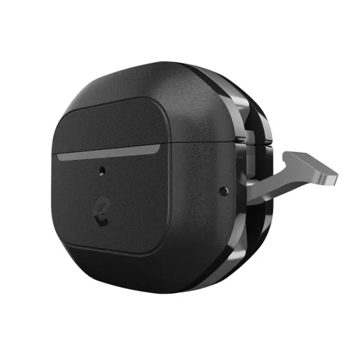 Etui til AirPods 3 i kulsort, med afrundet rektangulær form, LED-åbning foran, topforsegling og sidemonteret låsearm på siden.