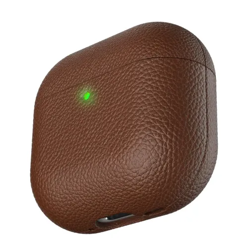 KeyBudz Artisan Series Hülle für AirPods der 4. Generation aus braunem genarbtem Leder mit schützendem, abgerundetem Design