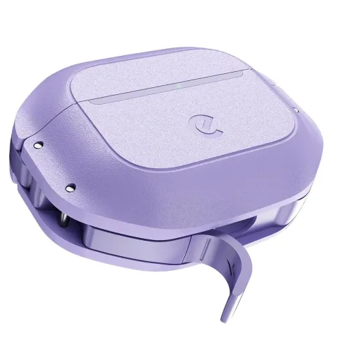Wild lavendelfarget AirPods-etui i strukturert design med topplokk, LED-åpning, skruer og utbrettbar frontport.
