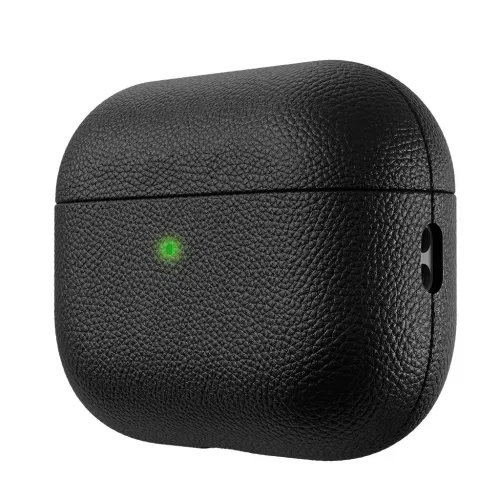 KeyBudz handgjort läderfodral för AirPods Pro 3, svart narvad finish med statuslampa och laddningsöppning