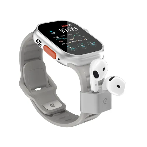 KeyBudz Sync+-serien FKM-urrem og AirPod-dock til 44-49 mm Apple Watch - Stone Grey