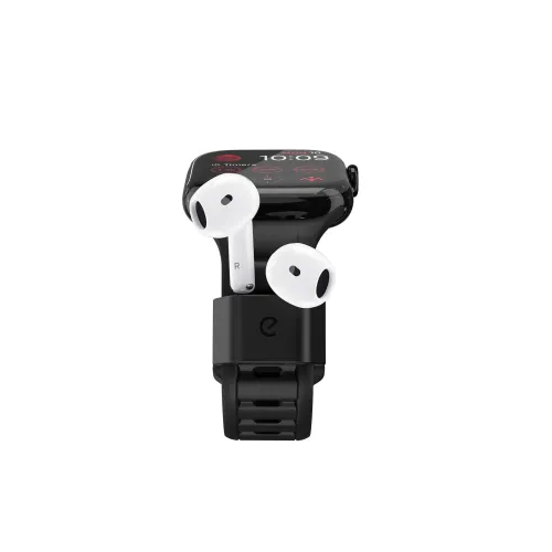 KeyBudz Sync+ Series FKM-klockarmband och AirPod-docka för 38–42 mm Apple Watch - Kolsvart