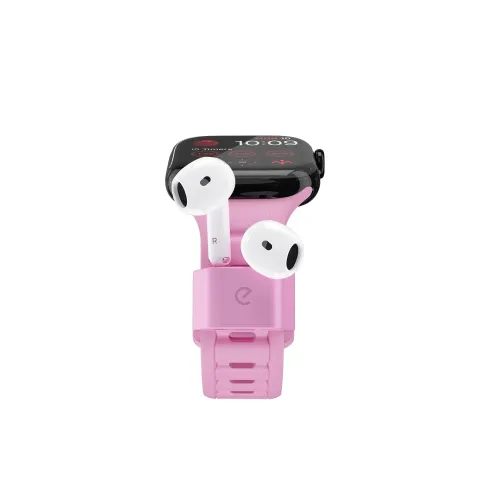 KeyBudz Sync+ Series FKM -kellohihna ja AirPod-telakka 38–42 mm:n Apple Watch -kellolle - Kukkiva vaaleanpunainen