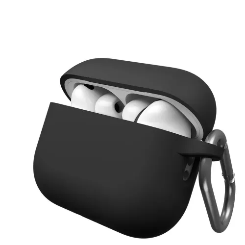 KeyBudz fodral i Elevate-serien för AirPods Pro Gen 3–Silikonskydd med karbinhake och portlock - Svart