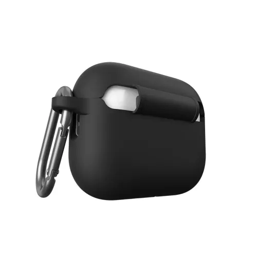 KeyBudz Elevate Series svart AirPods Pro-fodral i silikon med karbinhake och öppen utskärning upptill