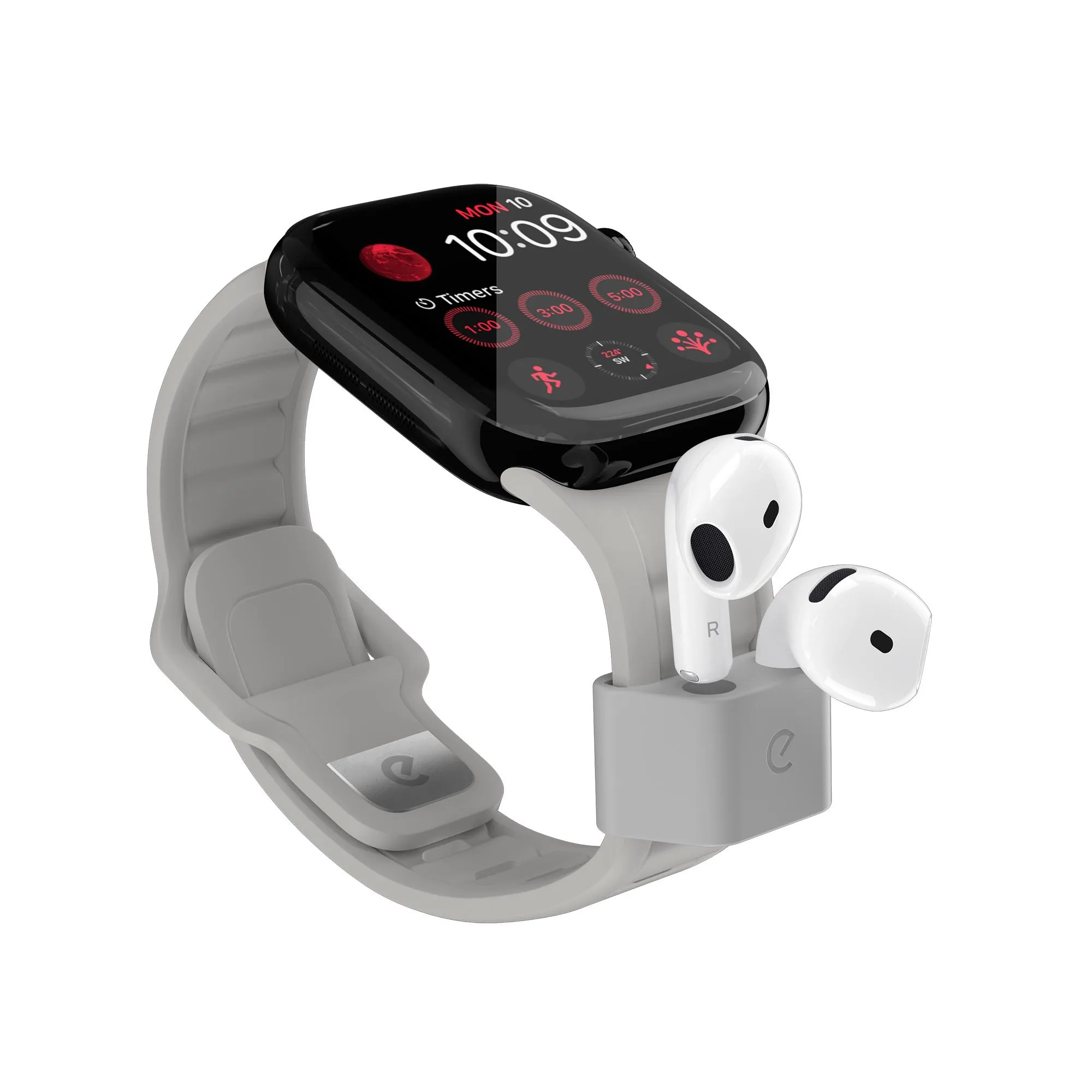 KeyBudz Sync+ Series FKM-klockarmband och AirPod-docka för 38–42 mm Apple Watch - Stengrå