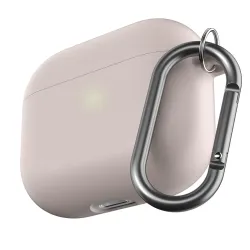 PodSkinz HybridShell Series pastellrosa AirPods 3-etui med trelags beskyttelse, karabinkrok, nøkkelbånd og ergonomisk grepdesign