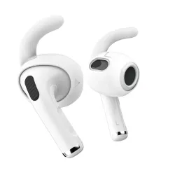 KeyBudz EarBuddyz White Ear Hooks for AirPods 3 sørger for sikker passform, støyisolering, tilpassbare størrelser og antimikrobiell beskyttelse