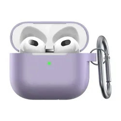 Beskyttende lavendelfarget silikonetui til AirPods 3 med støtbestandighet, lettvektsdesign, støtte for trådløs lading og 360° beskyttelse
