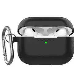 KeyBudz Elevate Series svart silikonetui for AirPods Pro Gen 2 med karabinkrok, nøkkelbånd, kompatibilitet med trådløs lading og støvbeskyttelse