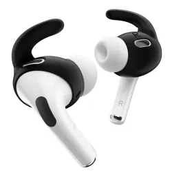 Black KeyBudz Earbuddyz silicone hooks for AirPods Pro Gen 2 ensuring secure fit and enhanced sound quality.