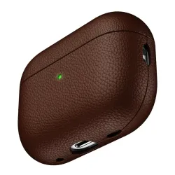 Natural brown leather KeyBudz case for AirPods Pro Gen 1/2 with wireless charging compatibility and full port access.