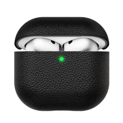 Artisan Series läderfodral för Airpods 4:e generationen, svart, toppkornigt italienskt läder, handgjort, robust polykarbonat, mångsidig laddning